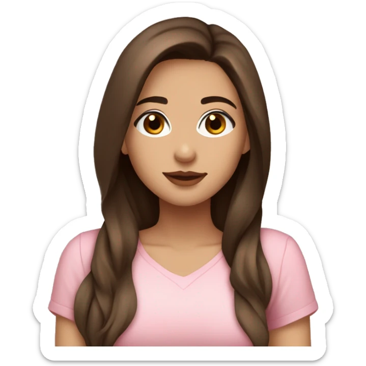 hispanic pretty girl with brown hair and light  pale skin in pink shirt coquette aesthetic  sticker