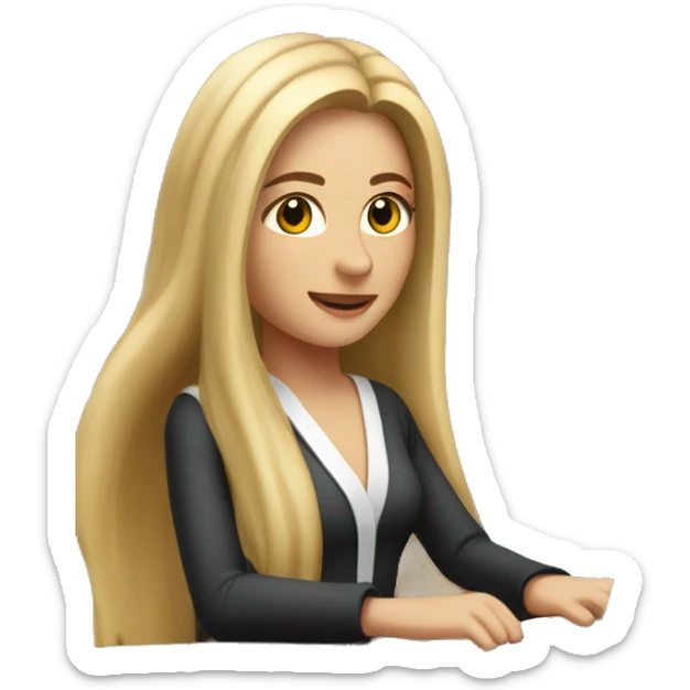 A pretty woman with long fair hair is working on her laptop and it’s Christmas atmosphere at the background  sticker