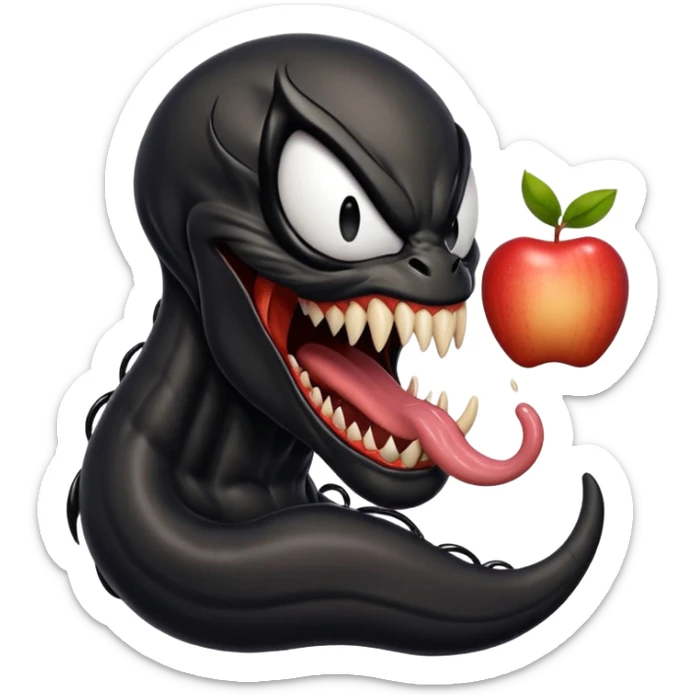 Venom with long tongue out, clean black body, no logos or markings, normal Apple emoji style sticker