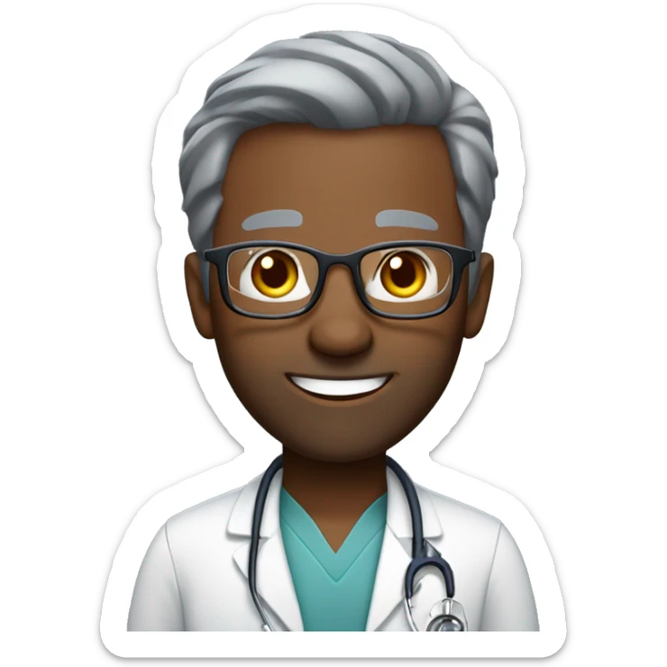 African-American man-doctor- short-gray-hair, faded haircut-glasses-five o’clock-shadow-short-gray-beard-smiling  sticker