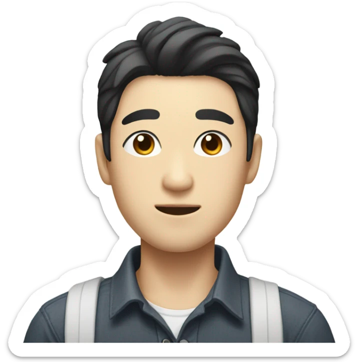 man from japan with white skin and black hair, wear casual shirt , closeout face sticker