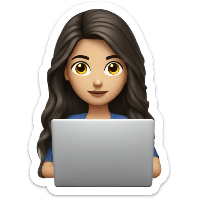 Beautiful Armenian girl, brunette, long hair, Black eyes, typing on laptop sticker