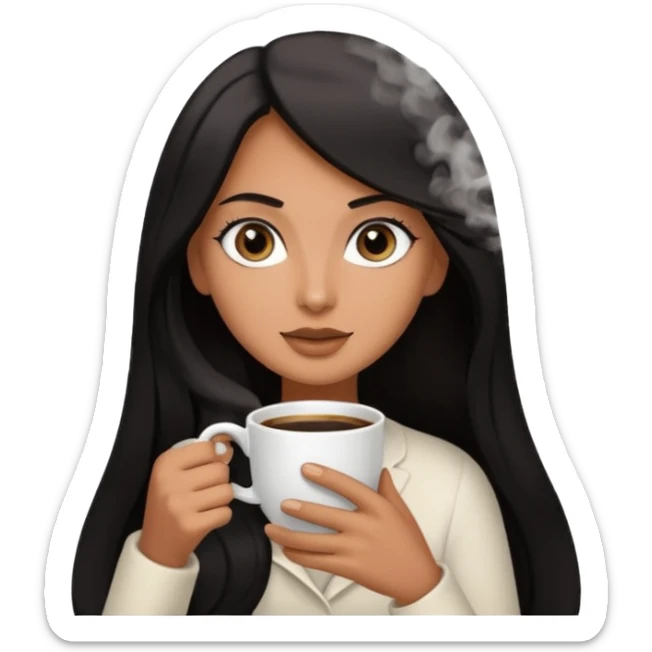 big black eyes and tanned skin brown hair glamorous long black hair with coffee  sticker