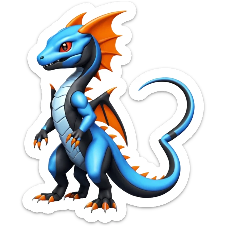Cute Shiny black and blue Colorful Guilmon-Salandit-Fakémon-hybrid-creature (full body)  sticker