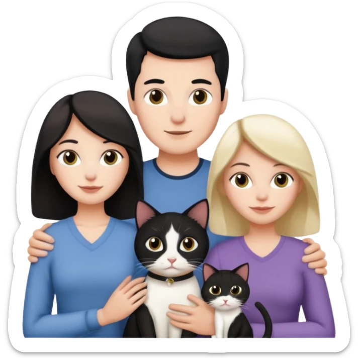 Una familia de 3 mujeres 1 hombre y 1 gato blanco con negro  sticker