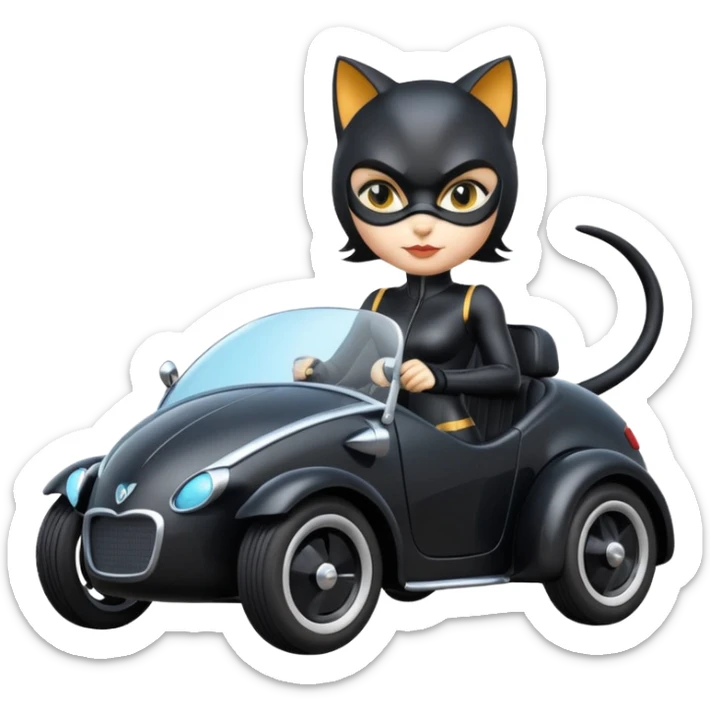 Hot rod Cat Woman’s sporty futuristic Catmobile two seater car  sticker