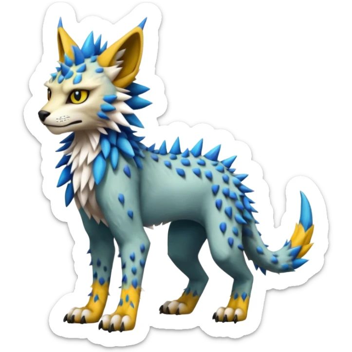 Colorful tropical edgy Lynx-Trico-Sergal-Wolf-Vernid-Fakémon-Pokémon-creature (full body) sticker