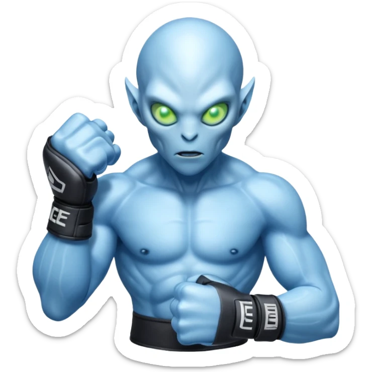 ice alien MMA fighter portrait, head and shoulders only, icy blue skin, frost aura, glowing cold eyes, combat gloves, 3D cartoon, mobile game icon style, clean background, no text, no watermark
 sticker