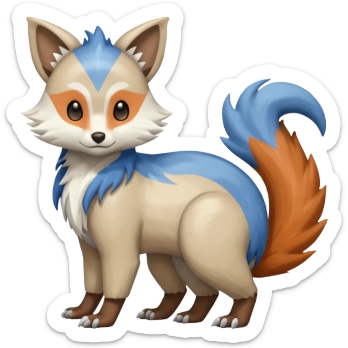 Shiny Brown Orange Blue White Beige Linoone-Absol-Trico-Furret-Hybrid (Full body) sticker