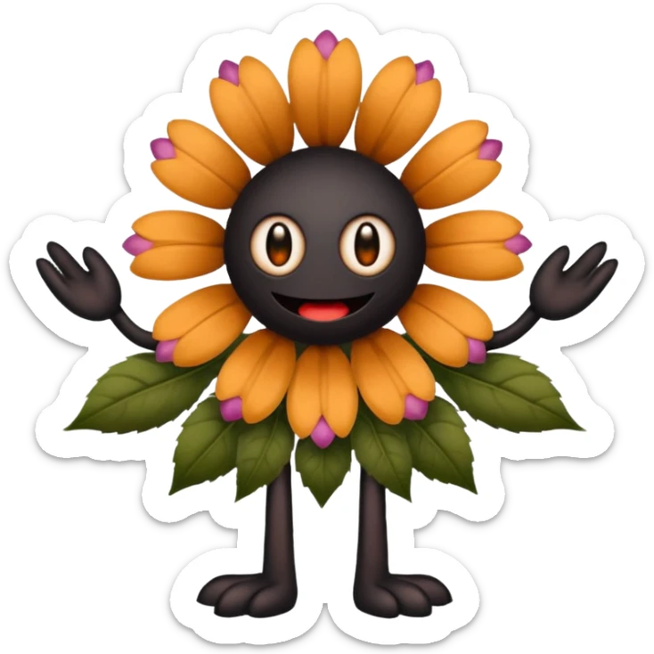 A flower like a monster with arms and legs, the body is a little bit black and the another bit brown sticker