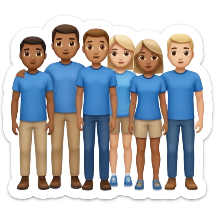 emoji siete personas cuerpo completo hombres y mujeres con camisa azul sticker