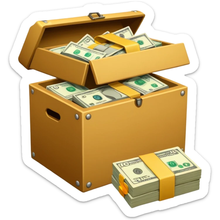 a bunch of preloved stuff in a box, with a small pile of cash notes on the side, indicating that this box is for sale sticker