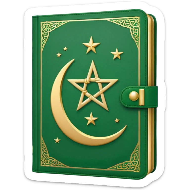 Closed Quran with the Islamic Symbol on it (moon and star) green from left to right sticker