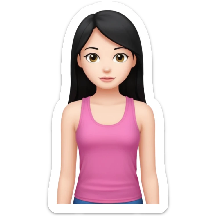 a pretty bratz fair girl with long straight black color hair and pink tank top on sticker