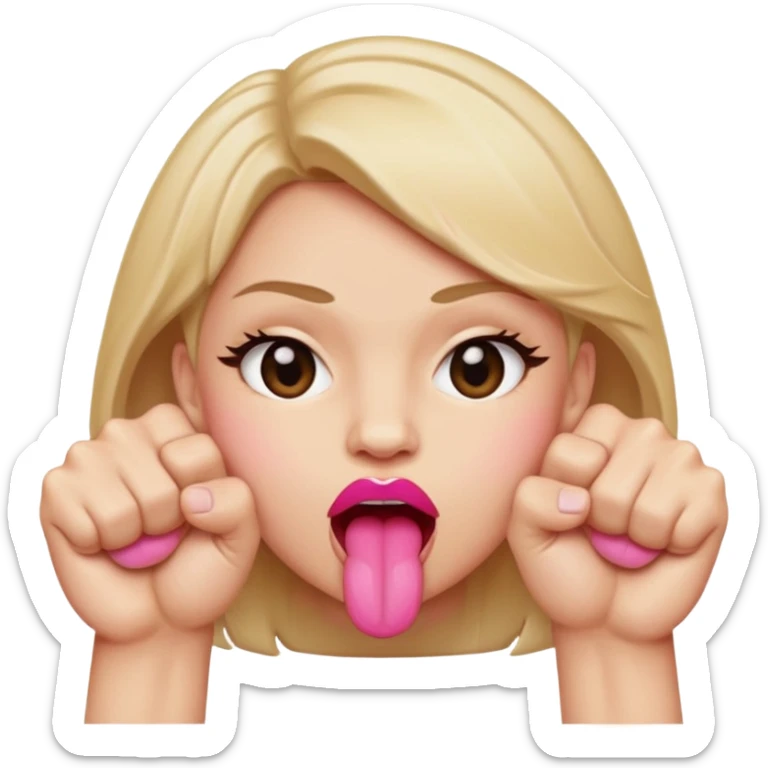 Tongue out face with two fists stacked on top of eachother below the face sticker