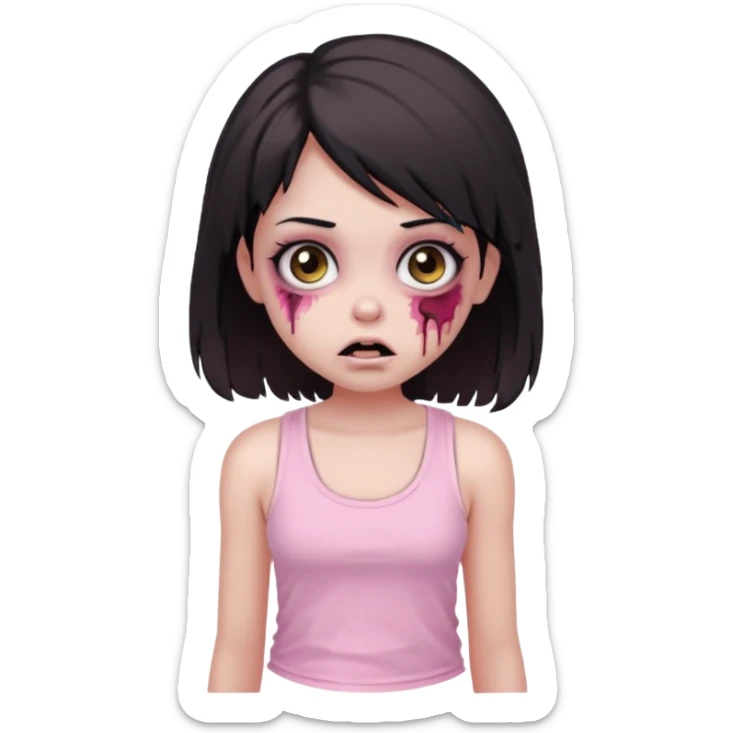 zombie girl Black and medium hair, Brown eyes, baby pink tank top   sticker