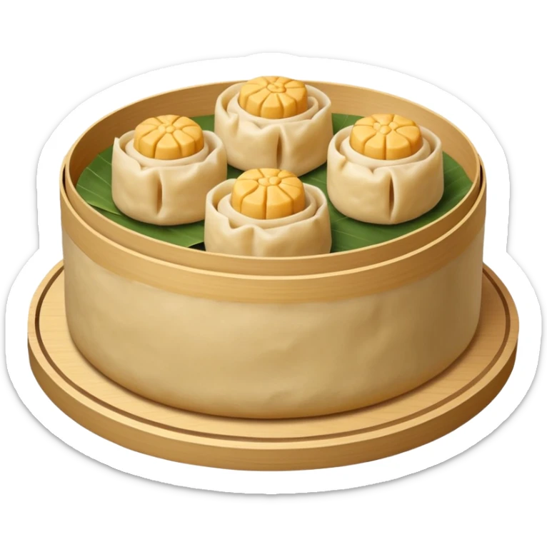 siu mai (a type of dim sum, just 1 cube of white color fish patty wrapped by yellow dough, leaving only the top part unwrapped, shape looks like short cylinder shape) sticker