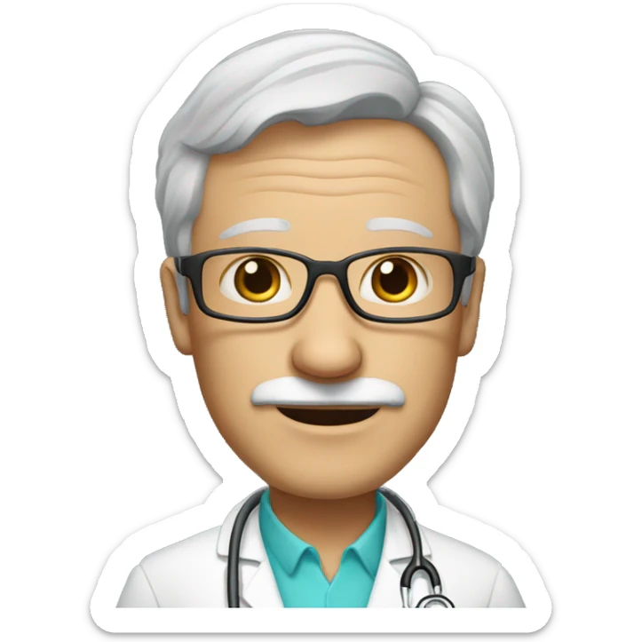 A 65 year old white male doctor with no facial hair and glasses  sticker