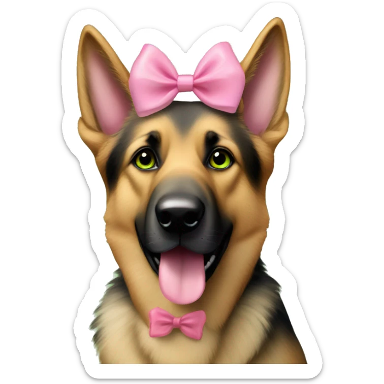 Girly brown German shepherd dog with pink bow on head and green eyes sticker