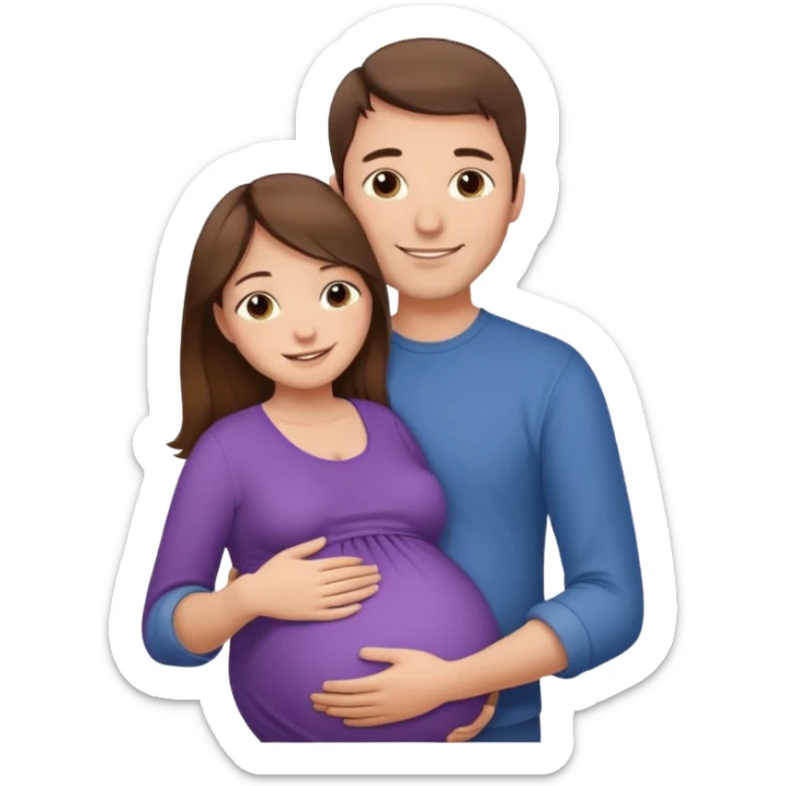 

"Man with short brown hair not reaching the nape and fair skin hugging a pregnant woman with long long brown hair and fair skin, smiling."







 sticker
