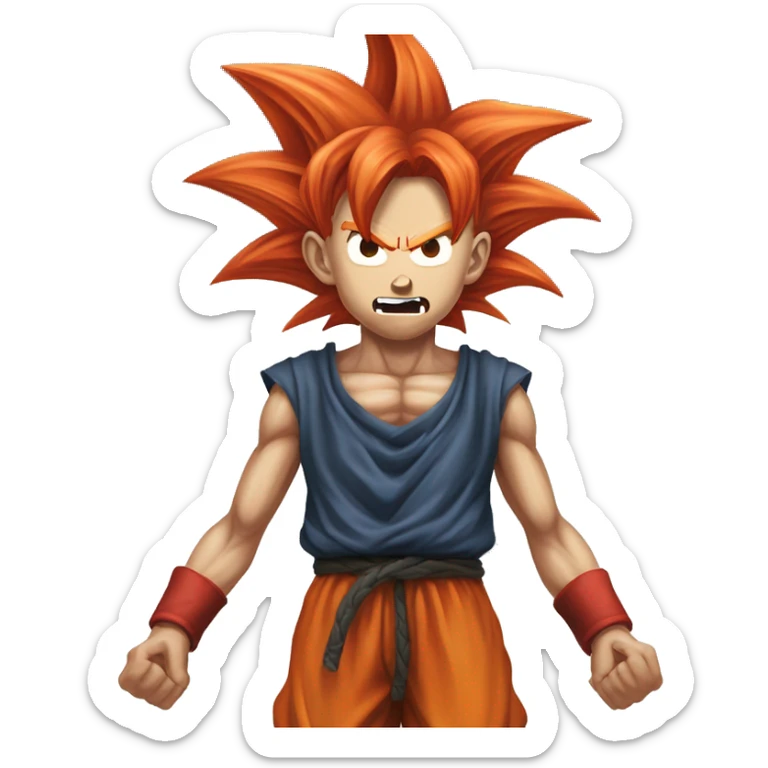 super saiyan goku, red hair, super anrgy, incomprehensible eldritch horror sticker