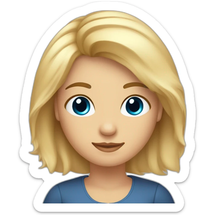 vrouwtje met blond haar tot op de schouders, blauwe ogen, sproetjes op de neus, bruine wenkbrauwen sticker