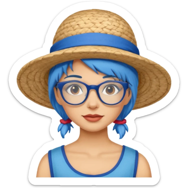 woman glassess, fat venice gondolier with iconic hat and blue hair woman sticker