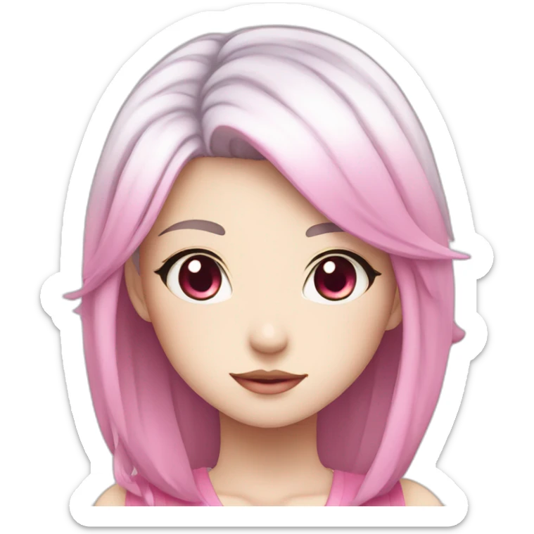 Anime girl character with white skin, pink hair and pink eyes sticker