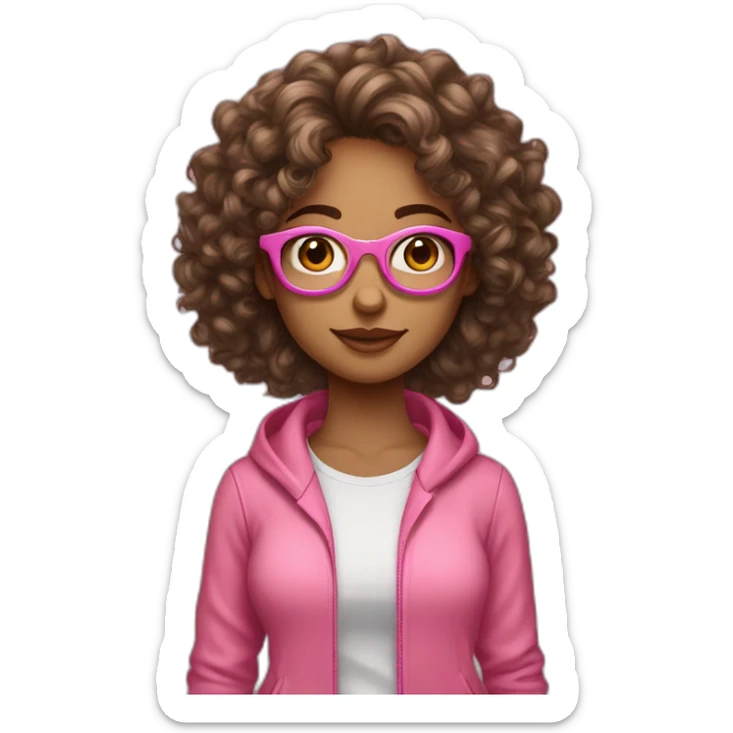 UX designer girl pink clothes curly hair white skin sticker