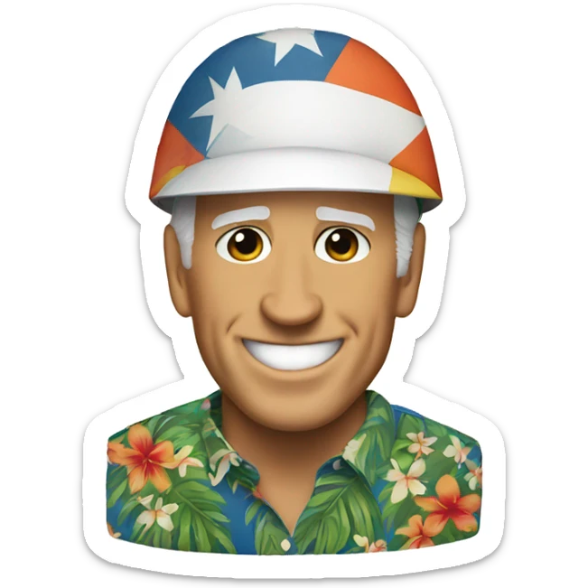 Joe Biden wearing a Hawaiian shirt wearing a football helmet sticker