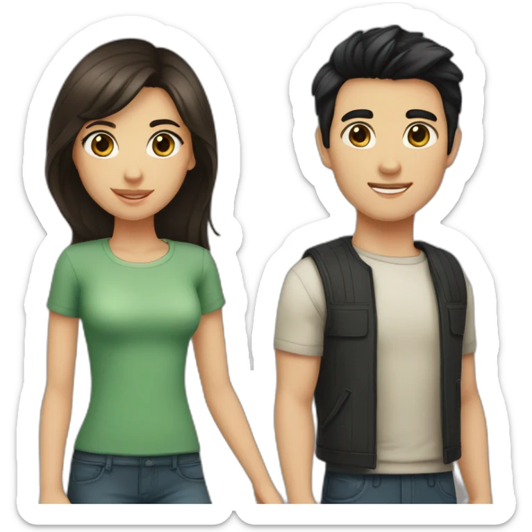 a couple: girl with dark brown long hair and dark brown eyes and boy with short black hair and brown-greenish eyes sticker