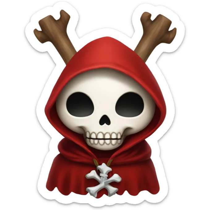 Cute, happy little skull wearing a red velvet hooded cloak with white fur trim. sticker