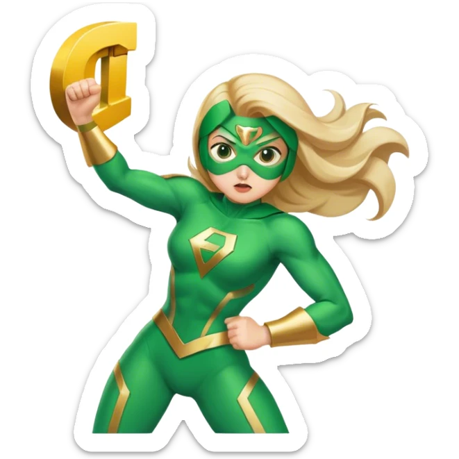 Superheroina vestida con traje verde luchando contra la mierda con información I sticker