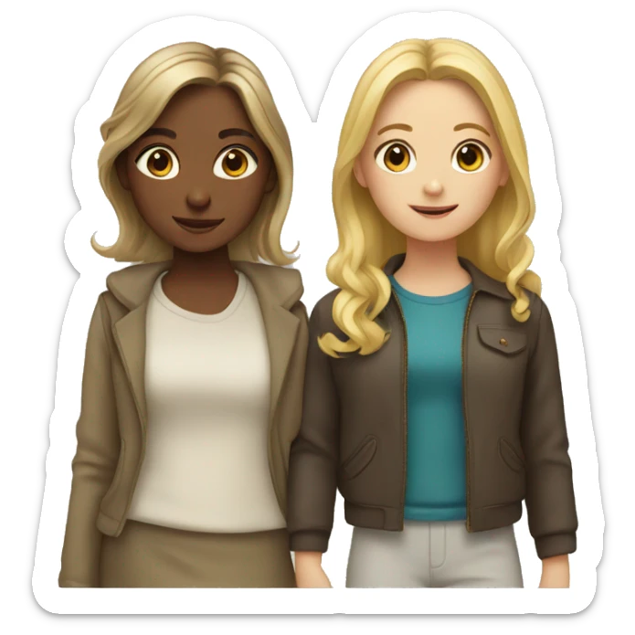 Two girls, obe with brown hair the other with blonde hair sticker
