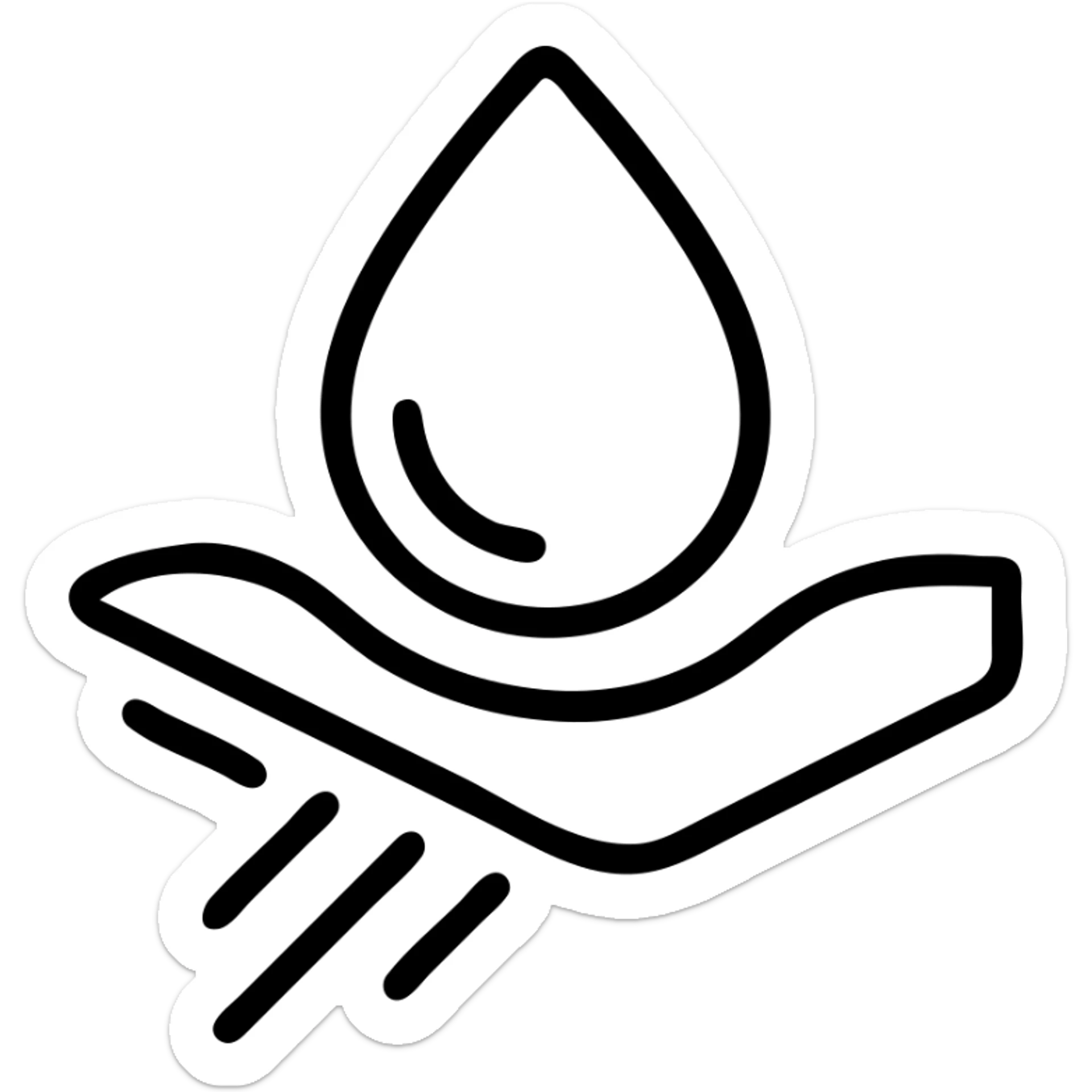 outlined icon of a water droplet sliding on glossy black paint of a premium vehicle, clean lines, subtle repellent effect with water lines moving away, modern and simple sticker