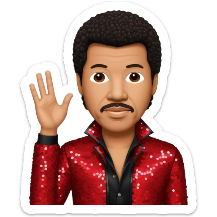 Lionel Richie with dark brown hair, red sequin outfit sticker