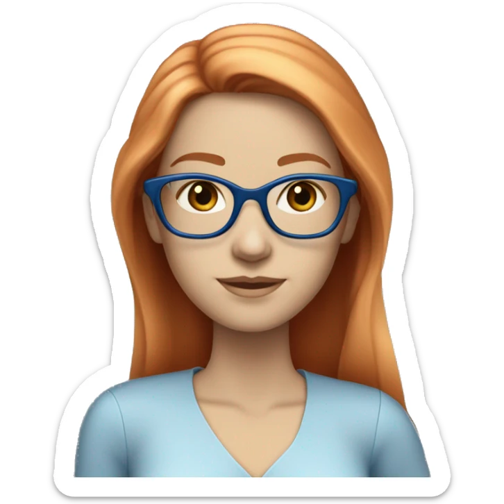 White-girl-with-long-hair-red-head-eyes-blue-wearing-glasses-blouse-formal-blue sticker