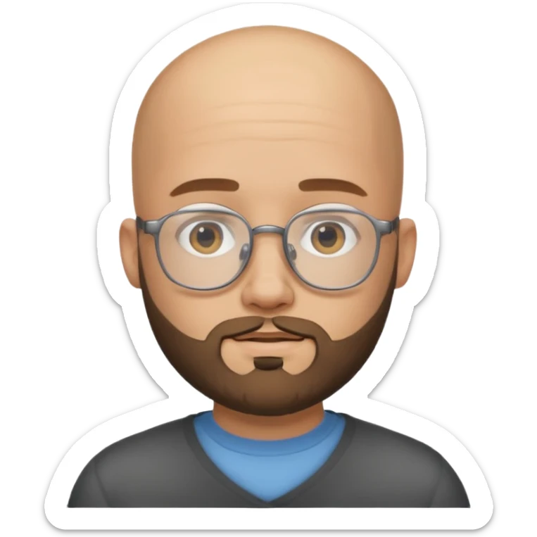 Quiero un emoji de un hombre pelado, con lentes y barba, pero que se vea joven sticker