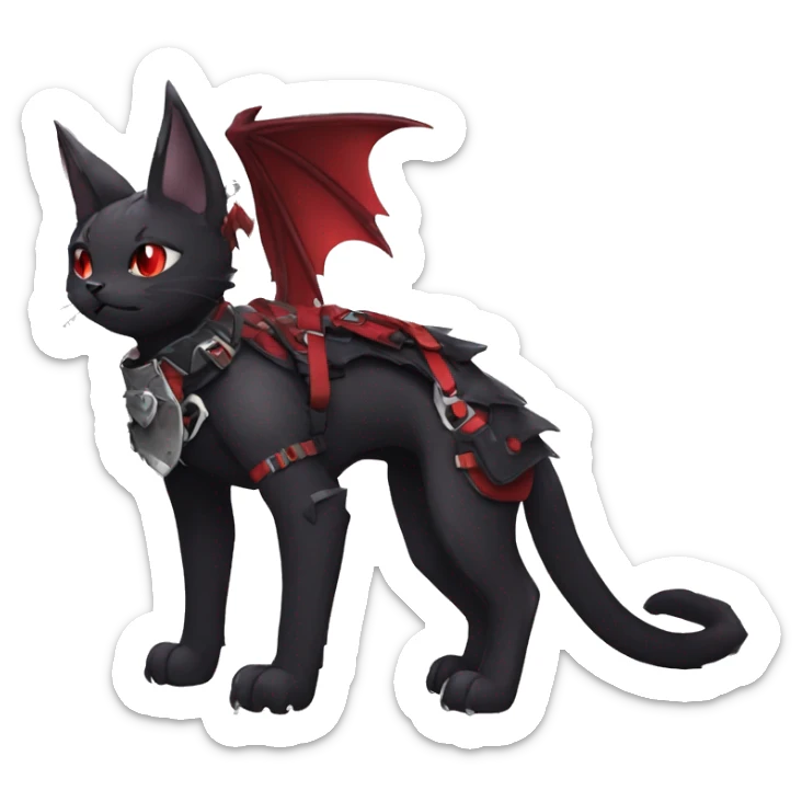 cool edgy cute elegant beautiful black punk red fantasy nargacuga-bat-cat-Fakemon collar harness full body sticker