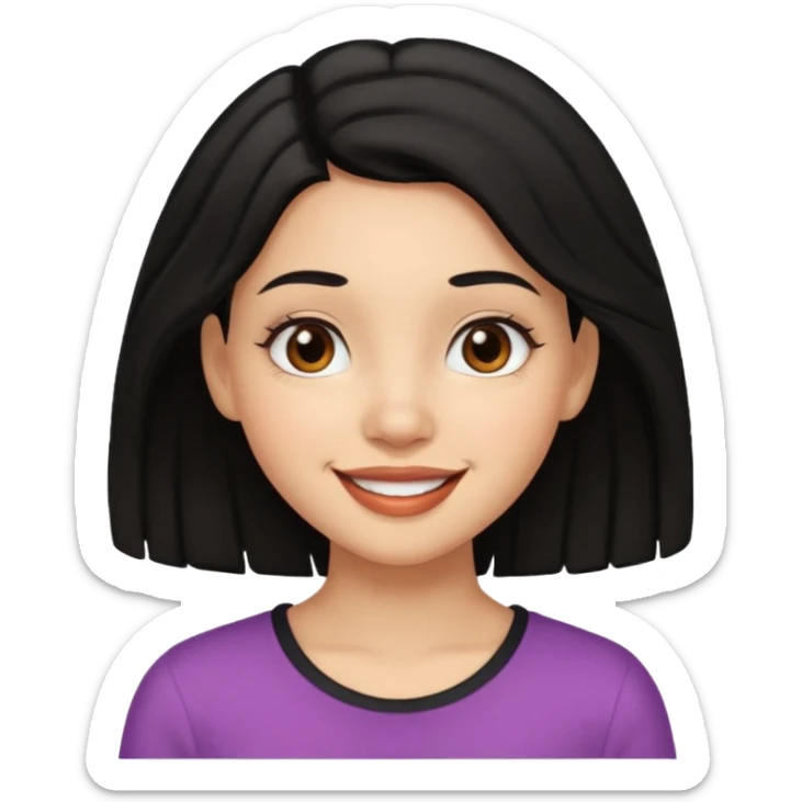 a girl that has black 3c hair textures and lightskin, It has brown eyes, a nose, lips, and it’s smiling. sticker