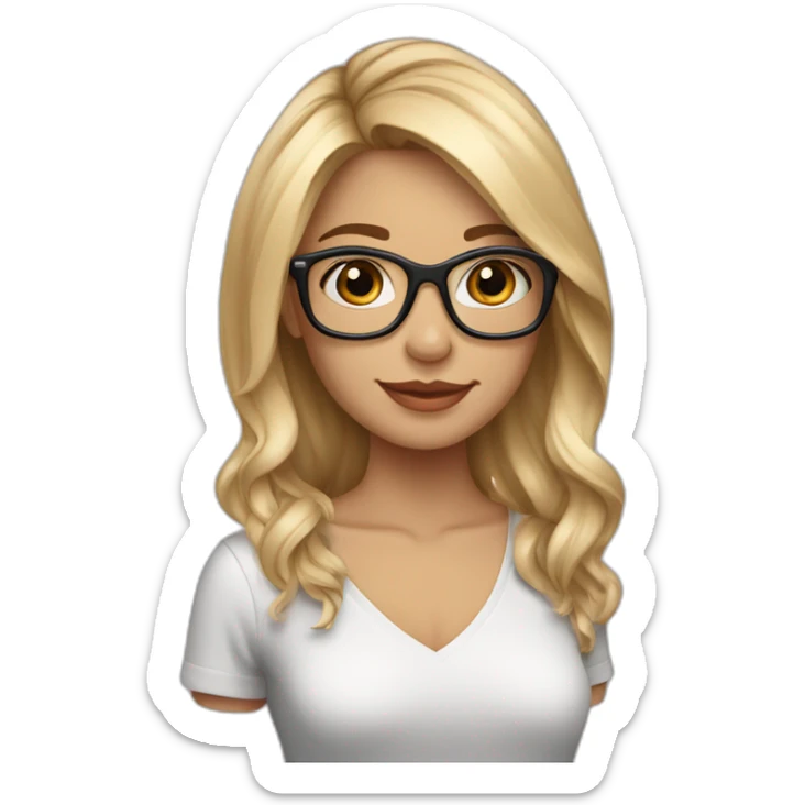 cabeza de chica rubia con el pelo liso y largo con mechas californianas sin gafas con blusa negra sticker