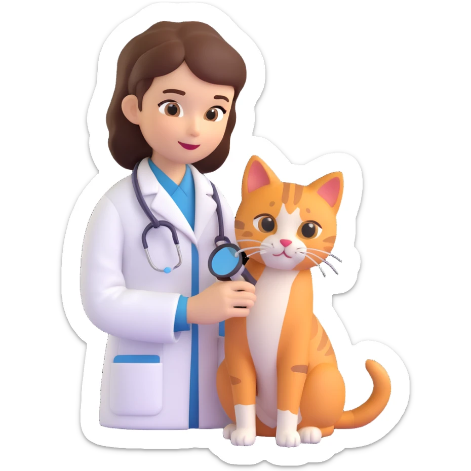 veterinarian examining a cat sticker