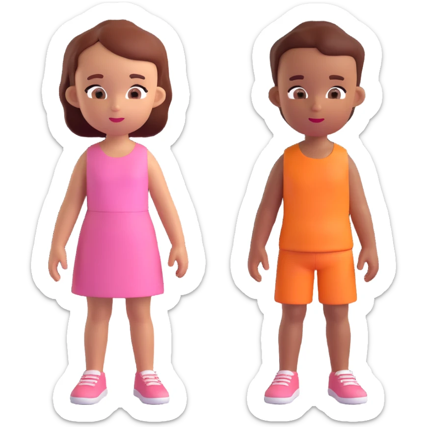 Slightly increase the volume of the upper body of the girl, separate the girl and the boy from each other, and make the skin color the same for both characters. Keep the cartoonish 3D style. sticker