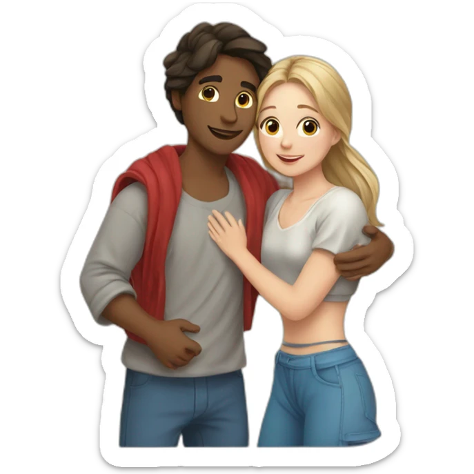 young metis Man and young white woman hug love with beach clothe sticker