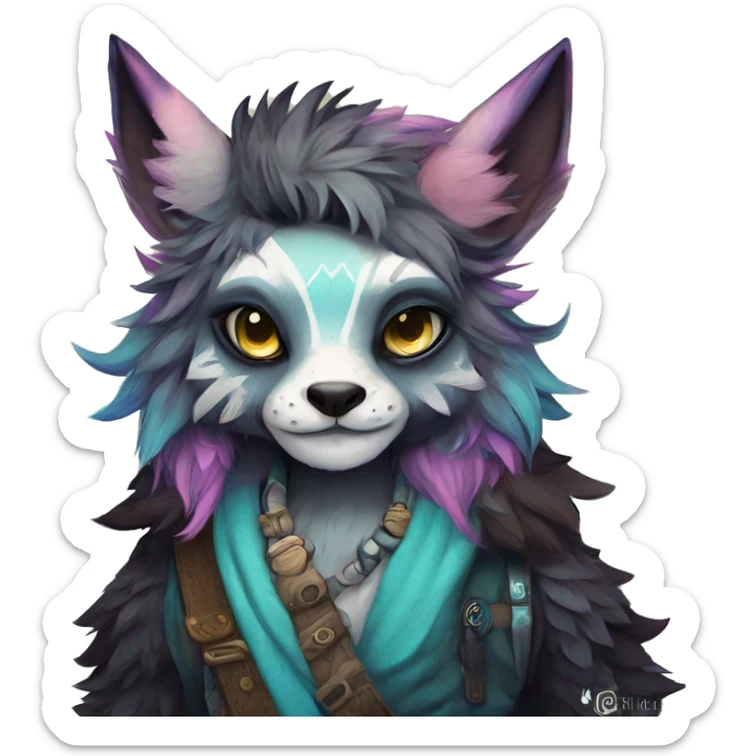 cute Kawaii edgy fantasy animal fursona Fionbri creature by griffsnuff & LiLaiRa & Falvie with exotic colors full body sticker