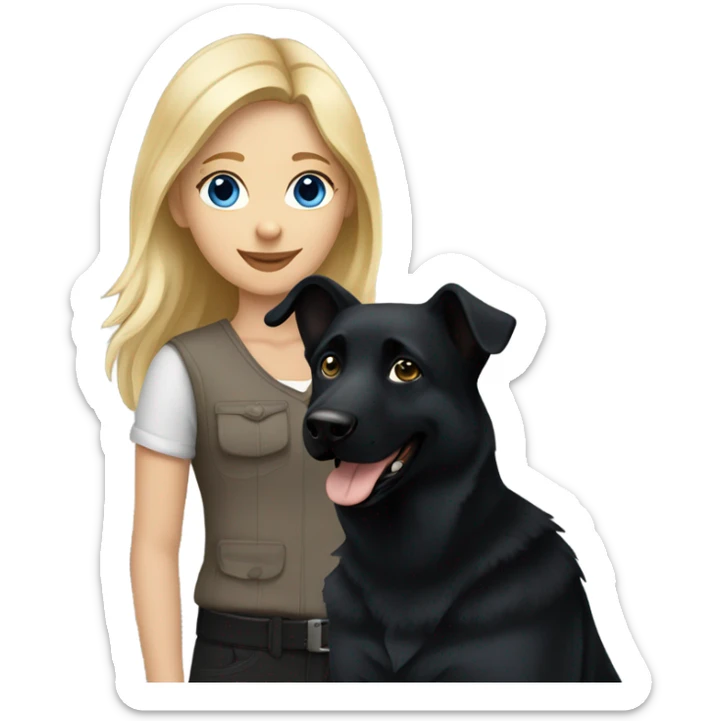 blonde girl who has blue eyes walking an all black female german shepherd  sticker