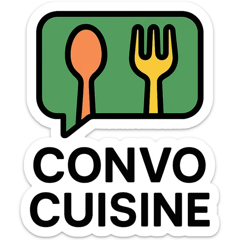 green modern clean food-inspired logo for Convo Cuisine recipe book sticker