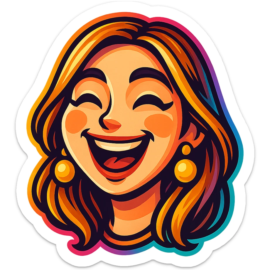 Create a cartoon sticker with a happy and joyful expression in the style of Flux Pro, with a transparent background. The style should reflect the vibrant and detailed characteristics of Flux Pro style. sticker