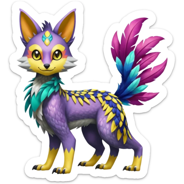Colorful Meloetta-Lykoi-Sergal-Renamon-Pokémon-Digimon-Fakémon-fusion-hybrid-creature sticker