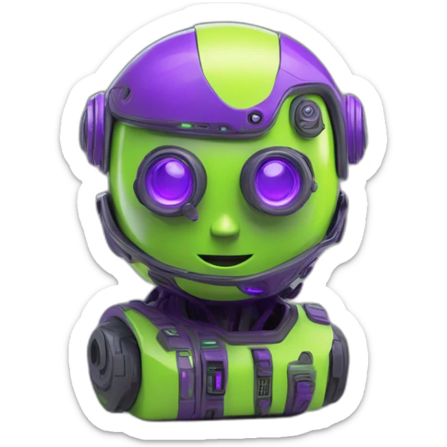 Cyber emoji of a FUTURISTIC HIGHTECH 3D Videomaker colors Lemon green and purple neon Videomaker sticker